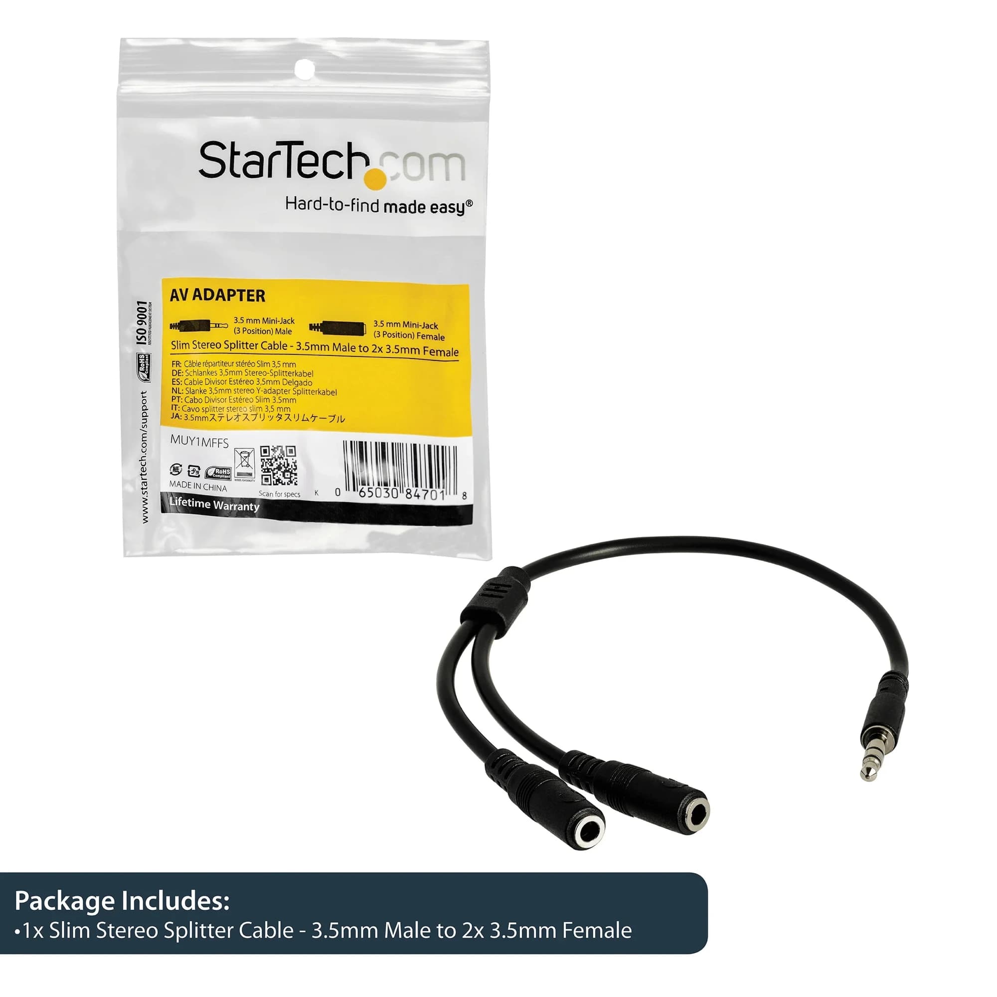 3.5mm MALE to 2 FEMALE Stereo Y Splitter Cable