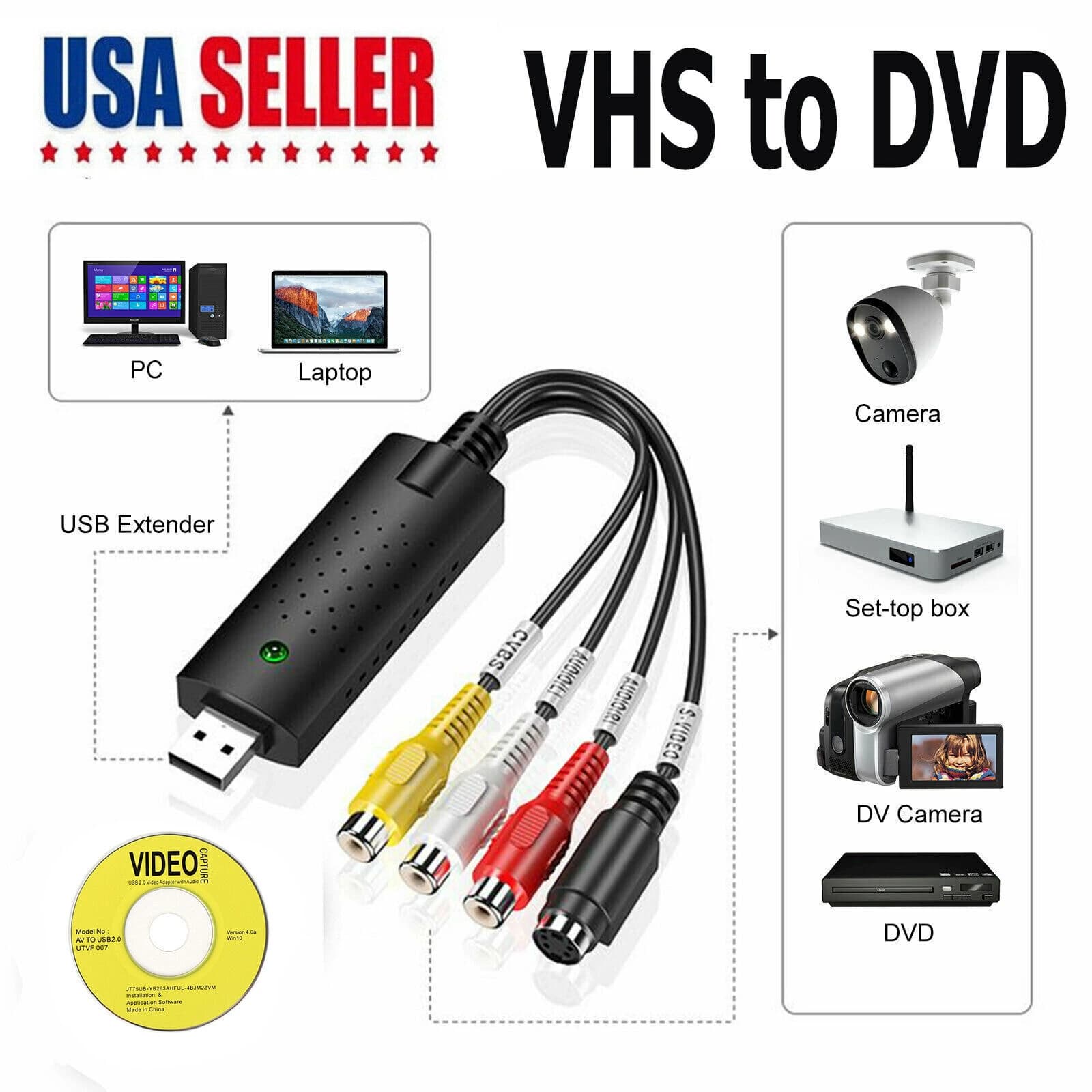 USB 2.0 VIDEO AUDIO VHS TO DVD CONNECTER CAPTURE CARD ADAPTER
